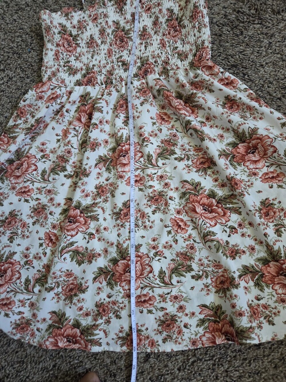 Floral Sundress with Smocked Waistband - White & Dusty Rose - Picture 4 of 7